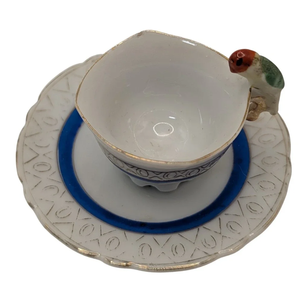 Vintage Demitasse Cup and Saucer Bird on‎ Handle Mid Century Modern Japan SEE